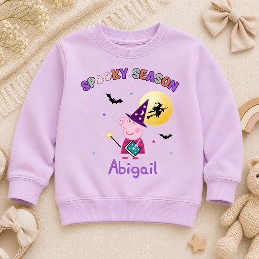personalised halloween sweatshirt, Personalised Peppa Pig Halloween sweatshirt for kids with witch design and custom name