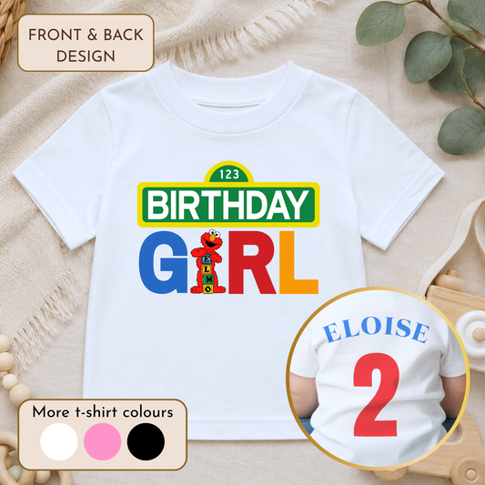 Personalised Elmo Birthday t-shirt  for Girls, Any Name and Age AishaBaileyDesigns
