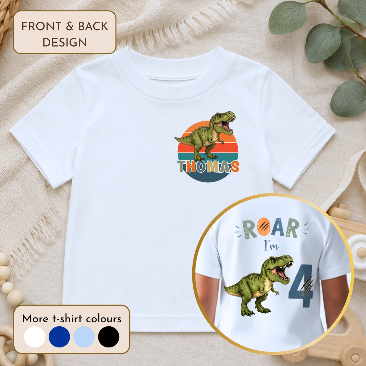 Personalised Boys Dinosaur Birthday T-shirt, Roar I’m 4 - 4th Birthday Tee AishaBaileyDesigns