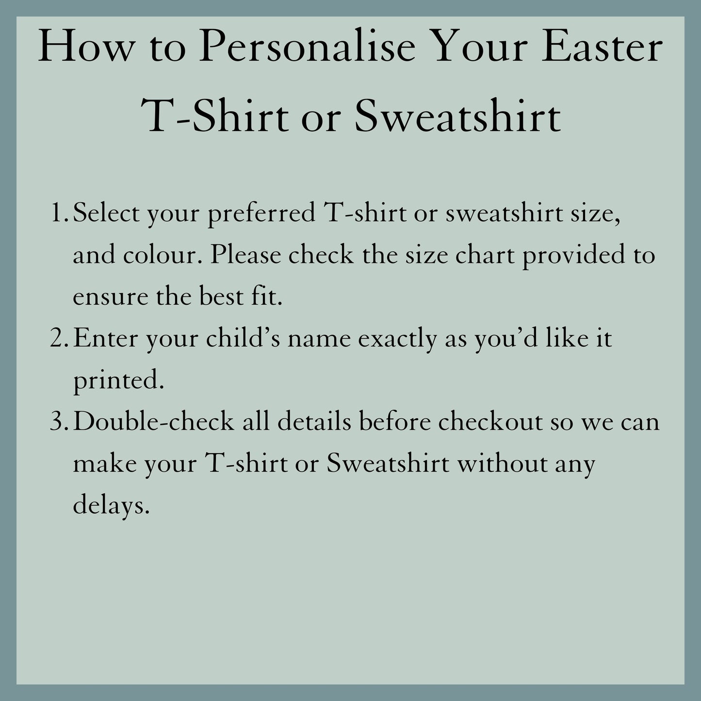 How to personalise instructions for personalised Easter Sweatshirt for boys with a back print and their custom name