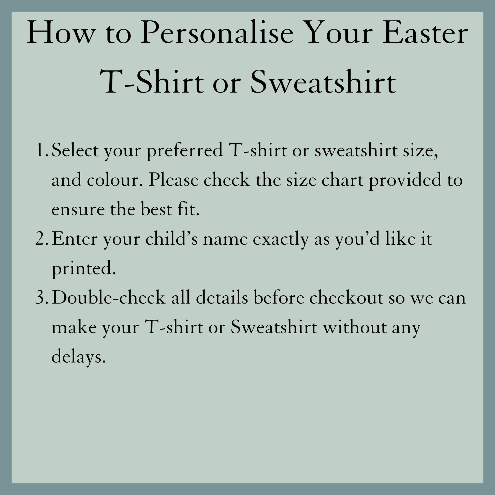 How to personalise instructions for personalised Easter Sweatshirt for boys with a back print and their custom name