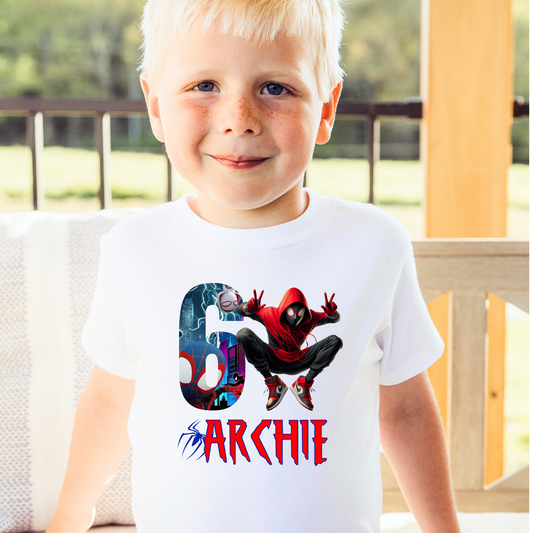 Boys Miles Morales Birthday T-shirt, Spider-verse birthday top, Miles Morales with name, Miles Morales birthday