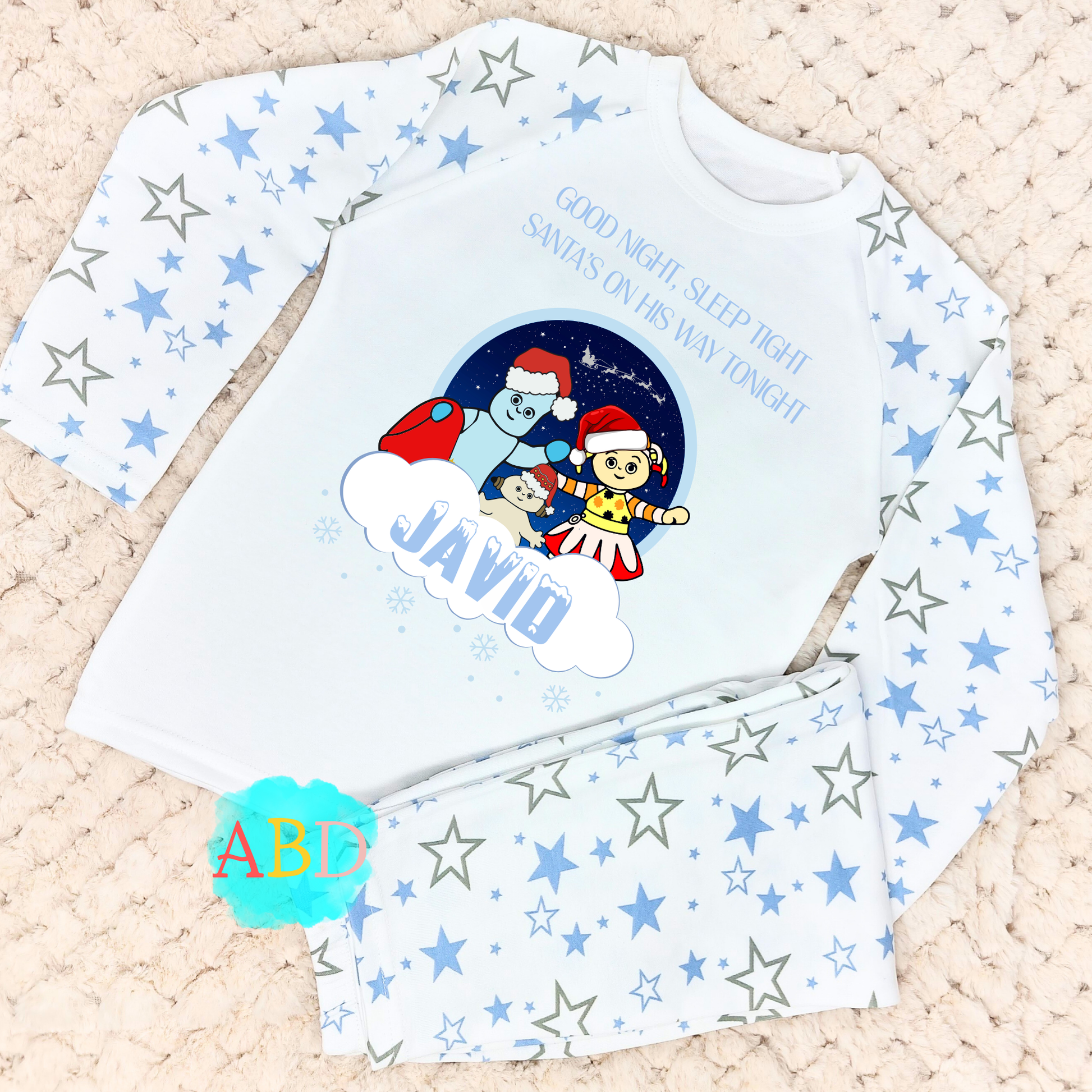 Boys In the night garden custom christmas pyjamas with personalisation