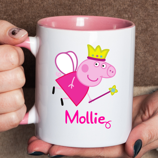 Personalised Peppa Pig Mug with Princess Fairy design and custom name and message on the back