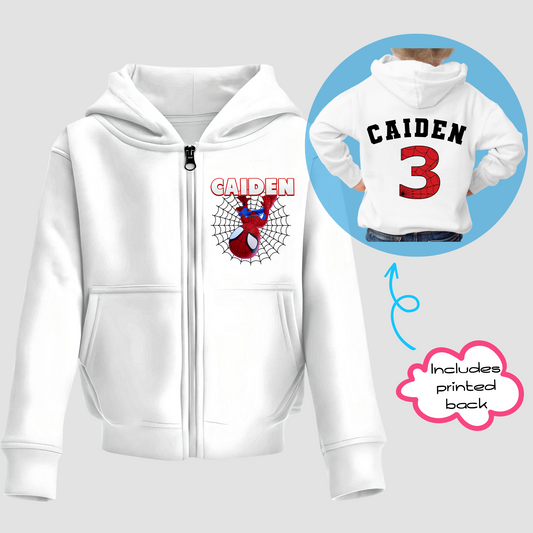 Custom Hoodie for Boys - Personalised Spidey Superhero Zip Hoodie 