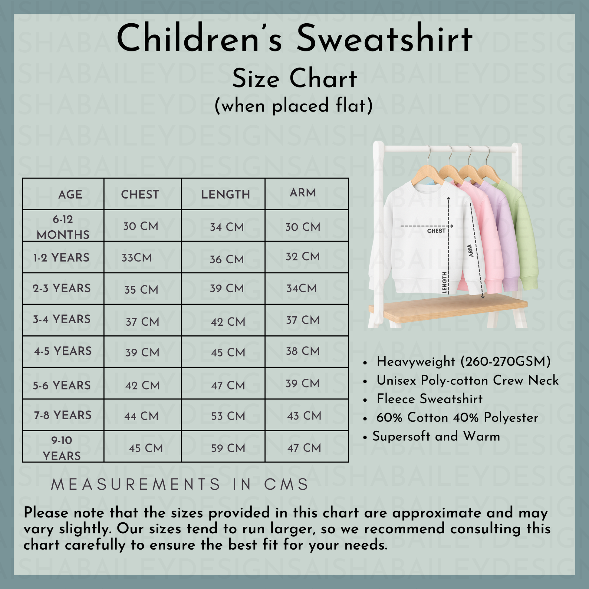 Boys Easter Top: Sweatshirt size chart