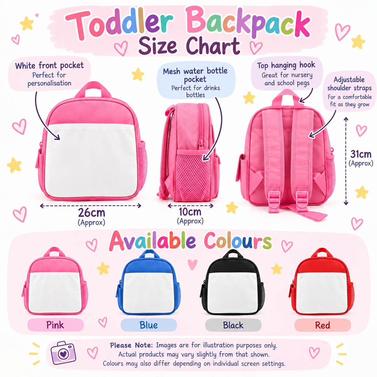 Personalised Peppa Pig Backpack for girls in bright pink with princess Peppa, rainbow design and child's name, perfect for nursery and preschool.