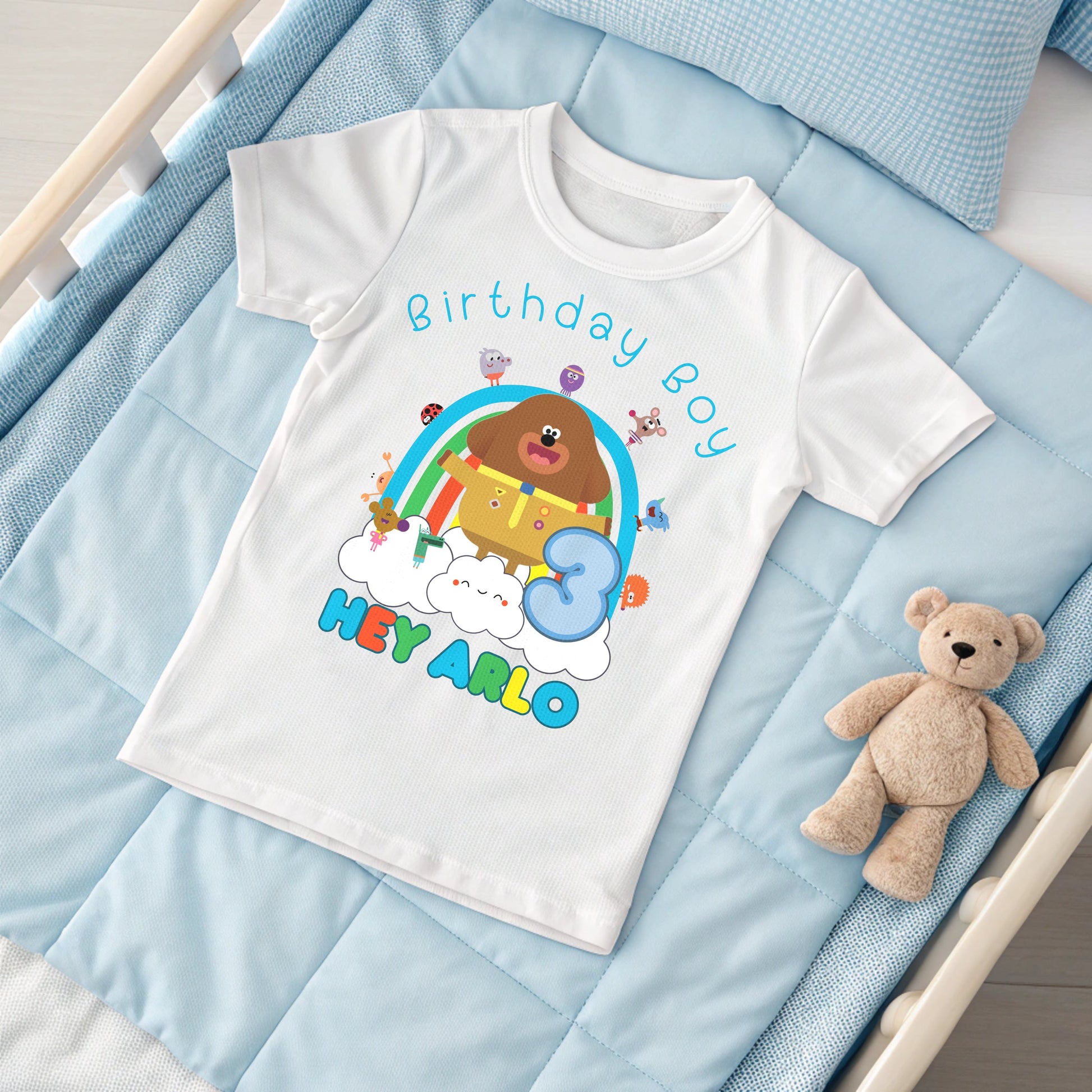Hey duggee birthday t-shirt, duggee birthday celebration, boys hey duggee birthday tee, personalised hey duggee birthday tshirt