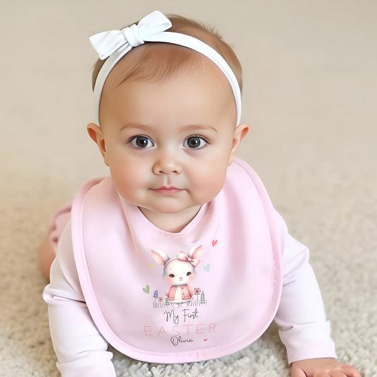 Easter Bib - Baby's First Personalised Easter Bib for Girls, newborn first easter outfit, baby easter outfit, baby first easter clothes