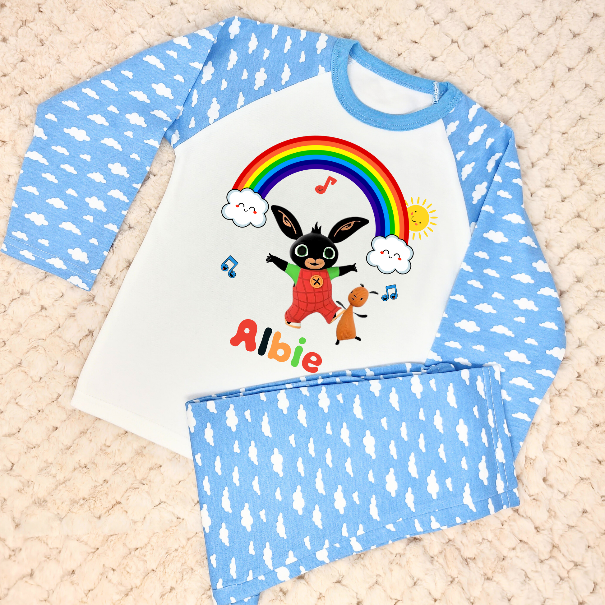 Bing bunny personalised pyjamas, bing bunny with name, Bing bunny custom pjs, bing and floppy pyjamas