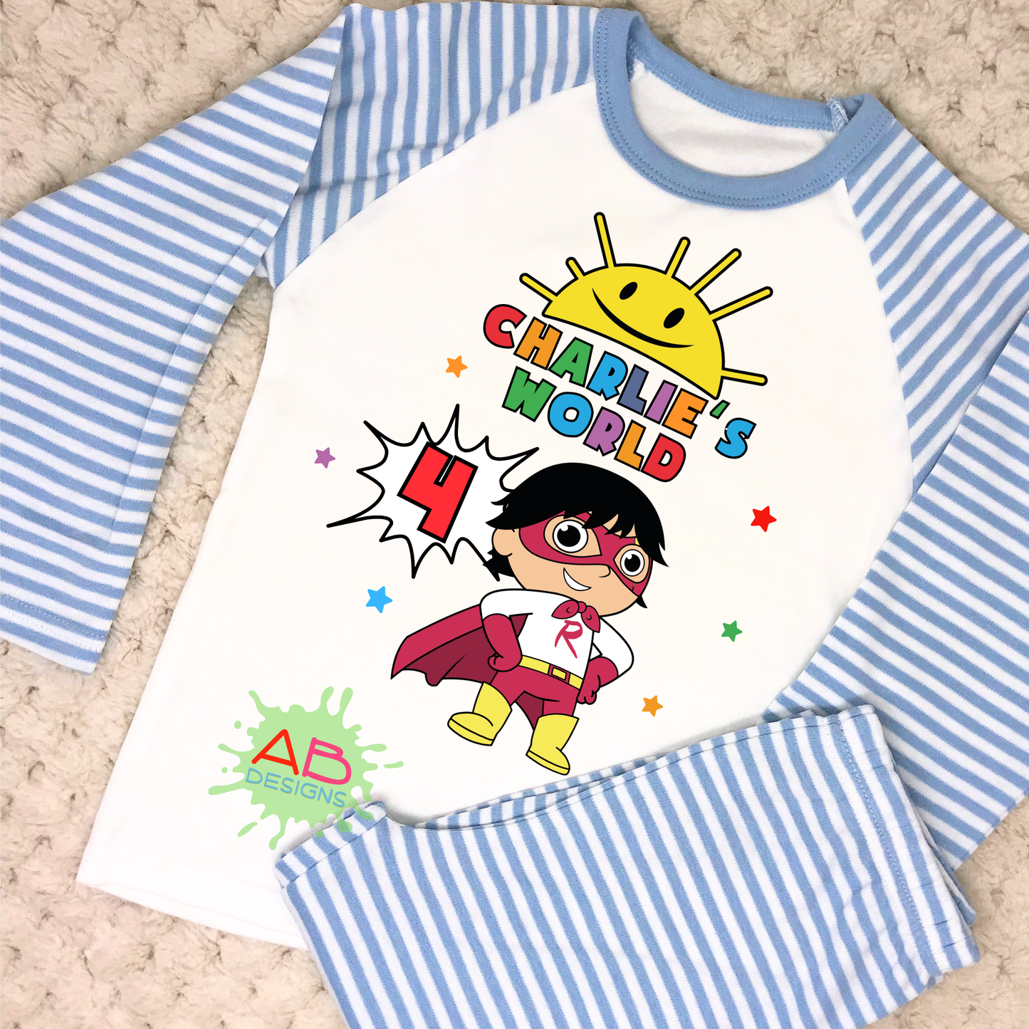 Birthday Pyjamas - Personalised Ryan's World PJs for Boys
