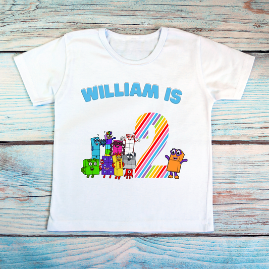 Boys Personalised NumberBlocks Birthday T-shirt  - any name and age