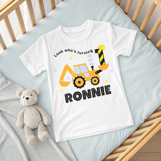 Digger Birthday t-shirt, Boys' Personalised Construction Digger Birthday T-Shirt, Cotton Construction Excavator Digger Shirt, Digger Birthday Party, Digger Driver