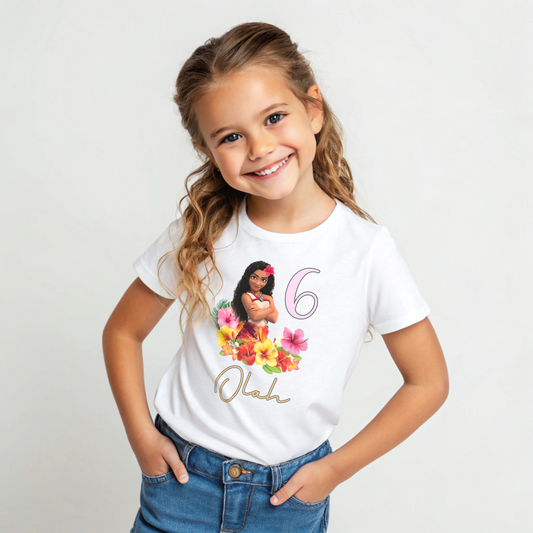Moana 2 Birthday T-shirt for Girls - Princess Moana 2 Design, disney princess birthday, Moana 2 custom birthday tee, Moana birthday top, princess Moana personalised