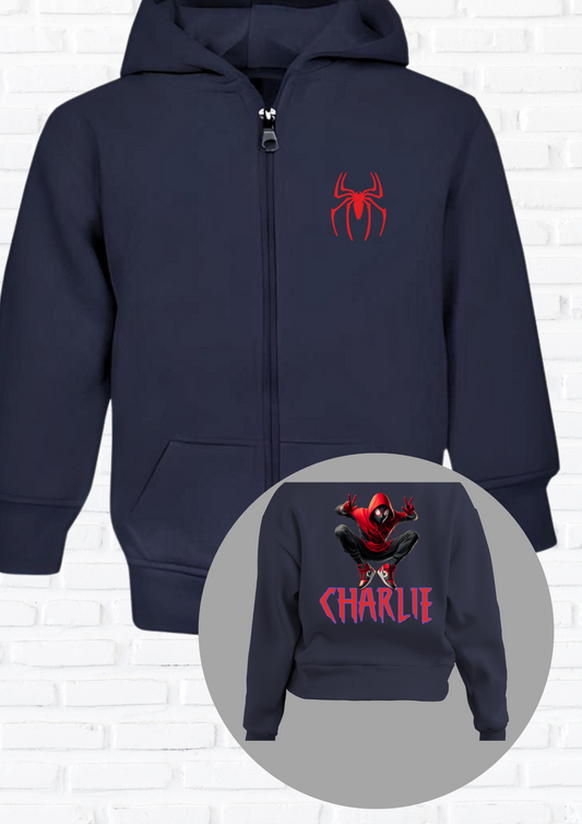 Get the personalized Miles Morales hoodie for girls—perfect for Spider-Man fans! Vibrant design with your child's name. Great gift for warmth and style.