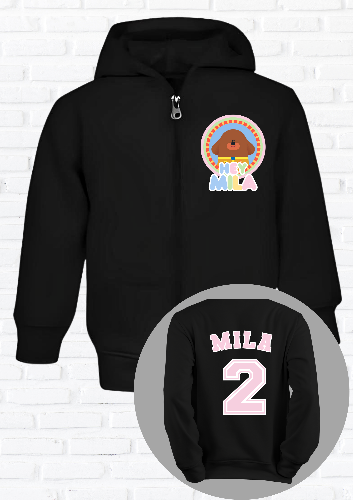 Girls Custom Hoodie: Personalised Hey Duggee Hoodie with zip