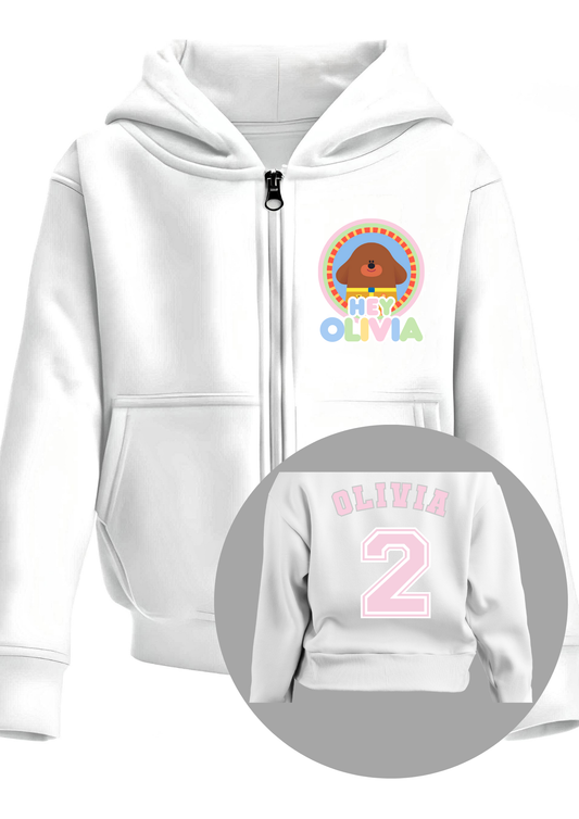 Girls Custom Hoodie: Personalised Hey Duggee Hoodie with zip