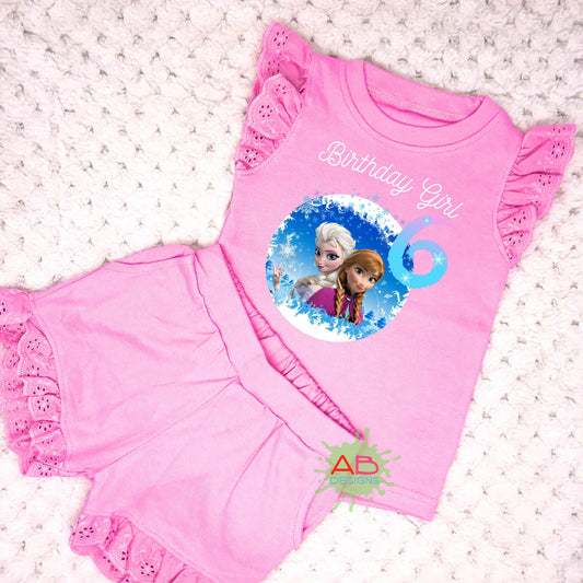 Personalised Frozen Elsa Birthday Shorts and T-shirt, Birthday Eve Two Piece Set, When I Wake Up Gift, Princess Custom Birthday Gift, Princess Birthday shorts t-shirt, Anna and Elsa custom birthday