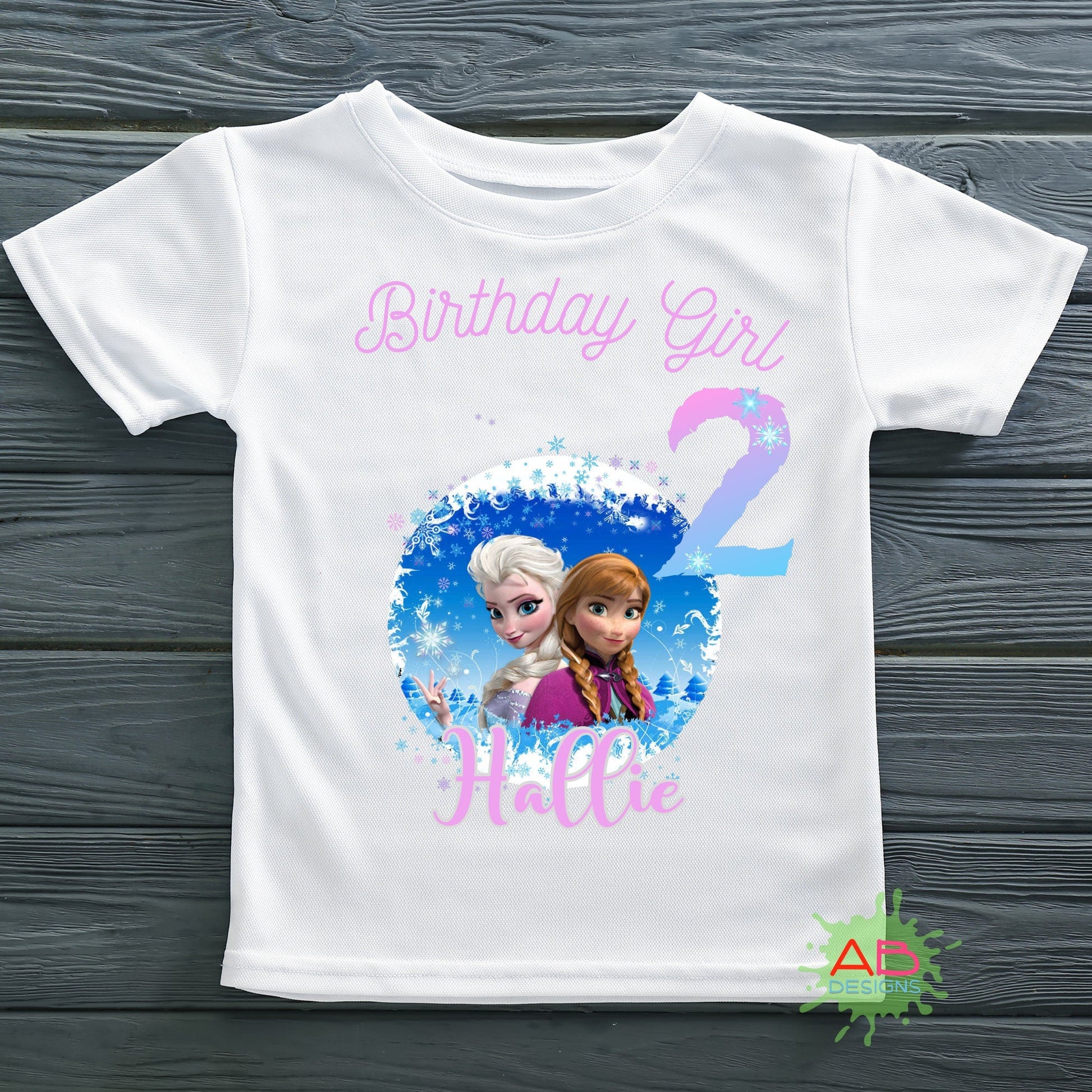 Birthday T-shirt for Girls - Personalised Elsa and Anna from Frozen