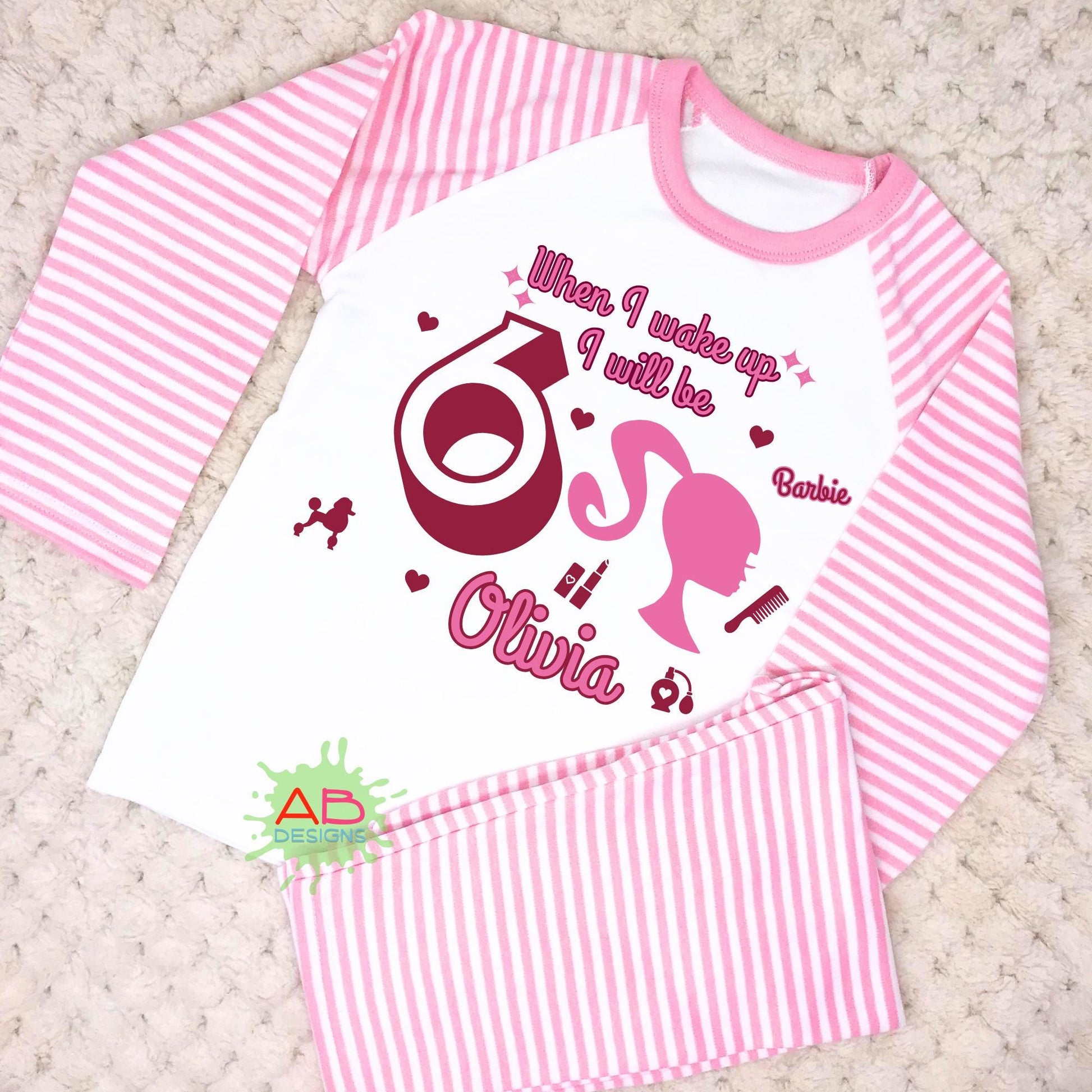 Barbie Birthday pyjamas, when i wake up barbie, barbie personalised, barbie gift for girl
