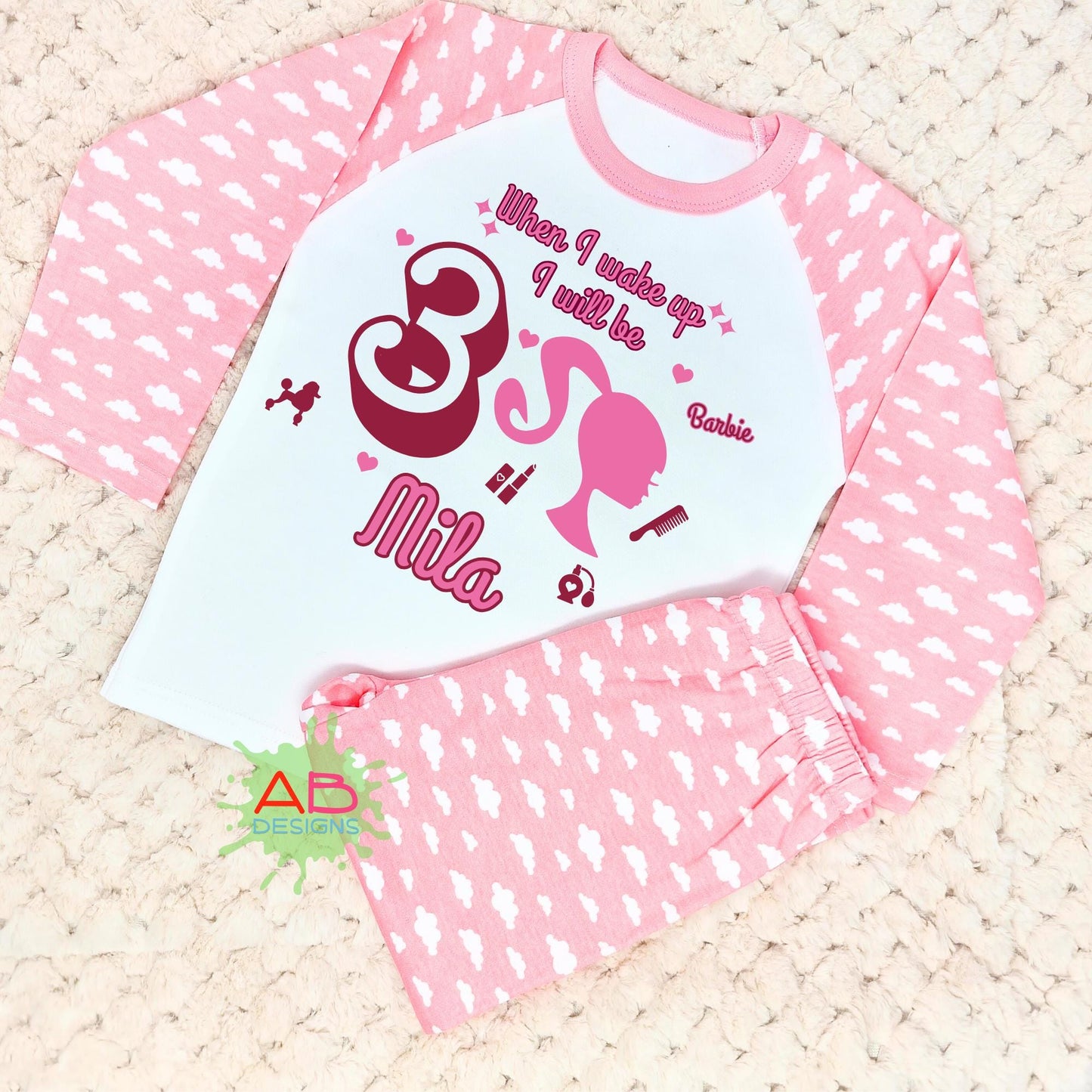 Barbie Birthday pyjamas, when i wake up barbie, barbie personalised, barbie gift for girl
