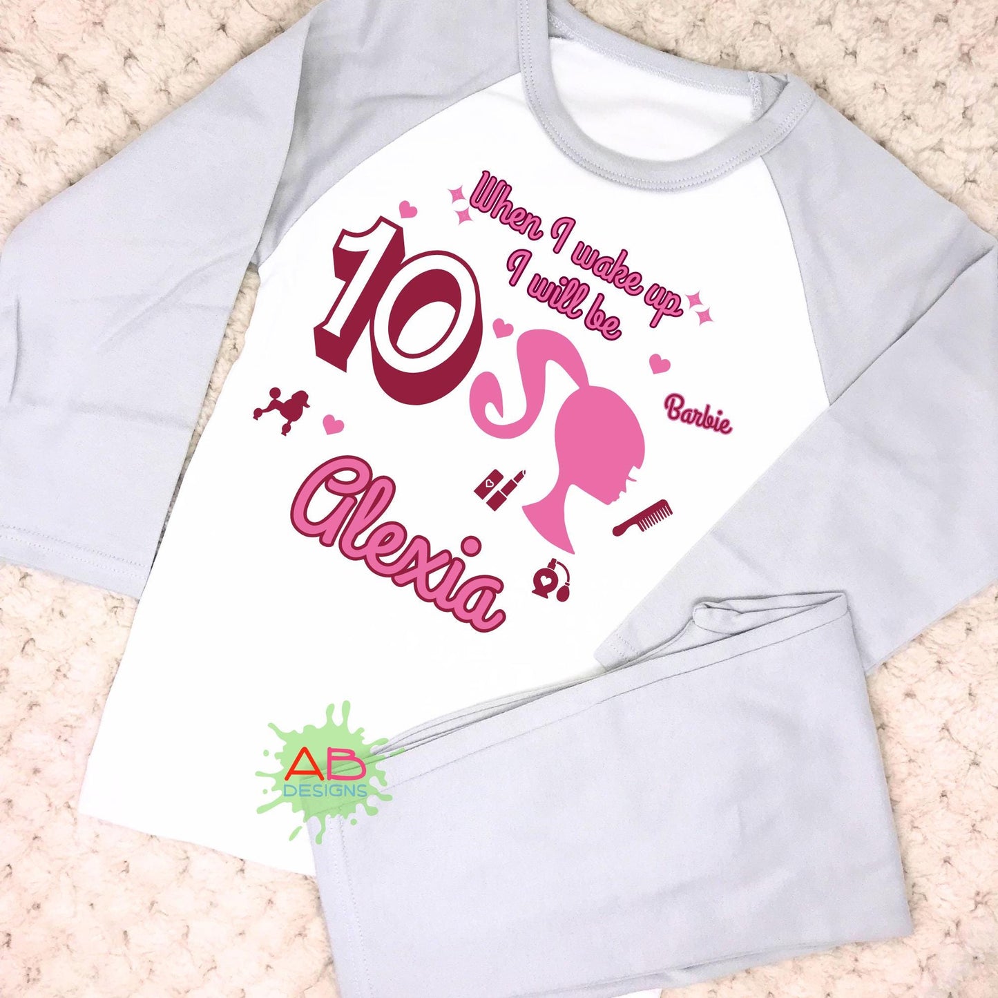 Barbie Birthday pyjamas, when i wake up barbie, barbie personalised, barbie gift for girl