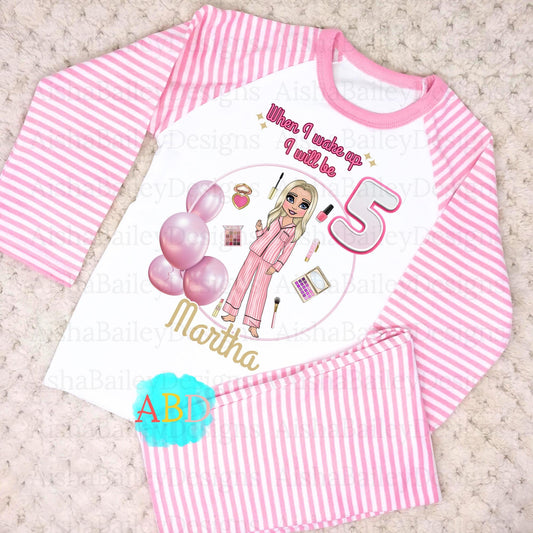 makeup doll birthday pyjamas, when i wake up makeup pyjamas, makeup doll pjs, PLouise makeup pjs, when i wake up PLouise