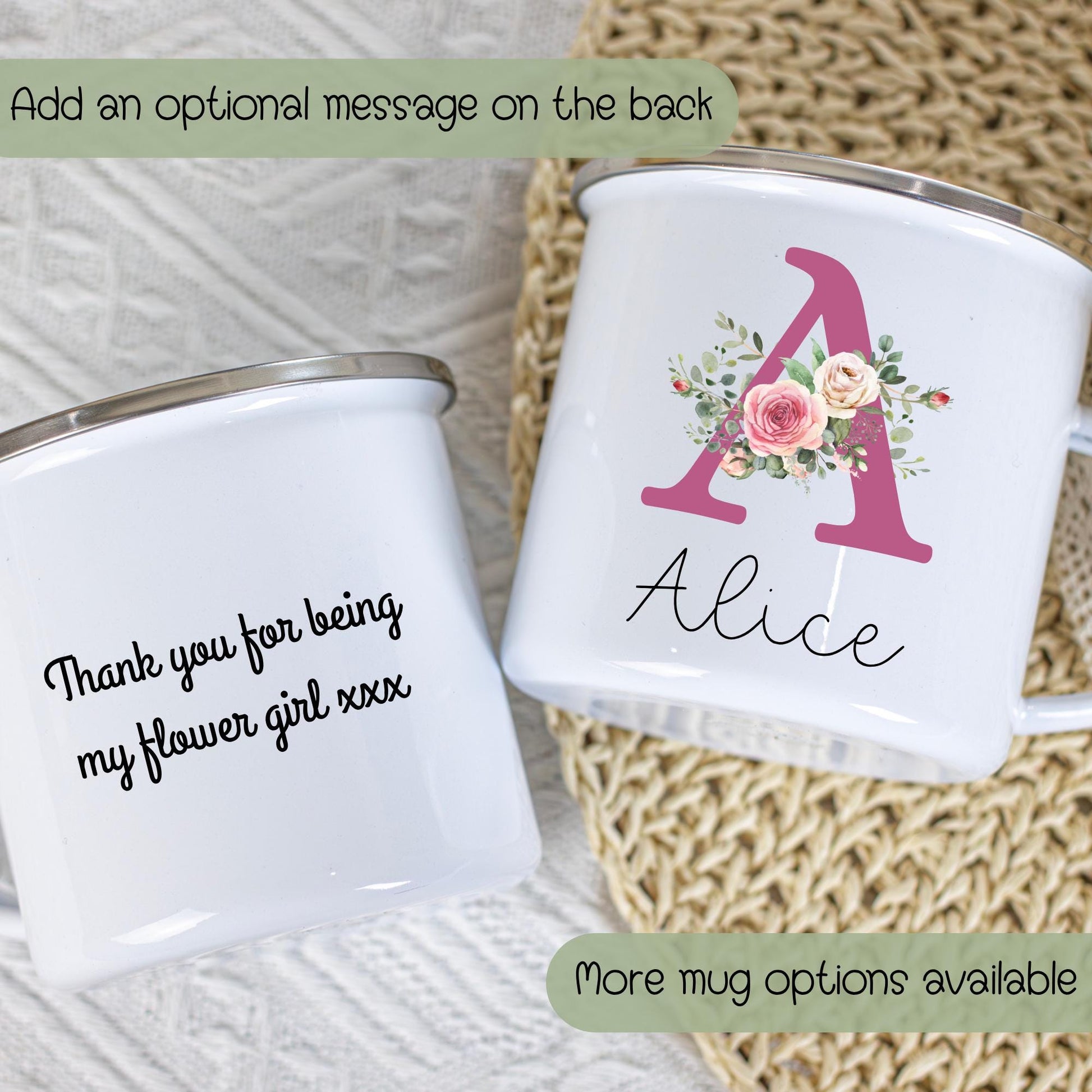 Personalised Wedding Party Mug: A personalised floral initial mug featuring a beautifully designed letter adorned with colourful flowers, accompanied by a custom name. This elegant coffee cup serves as a thoughtful gift for bridesmaids, flower girls, or a cherished keepsake for a mother. Ideal for wedding parties, this unique mug adds a personal touch to any occasion. Wedding party gift, thank you flower girl, bridesmaid, Floral design coffee mug