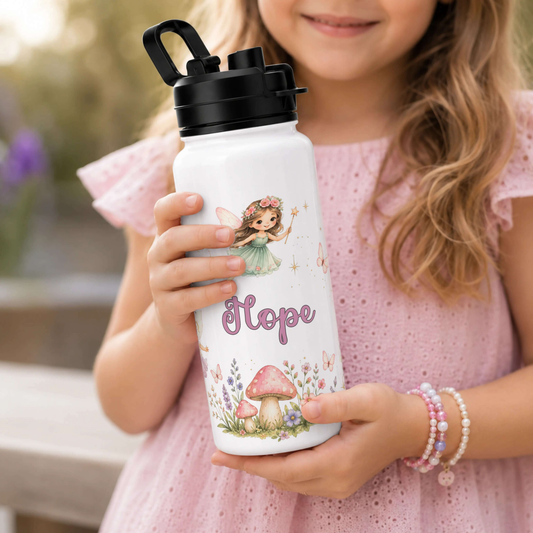 Personalised Back to School Water Bottle for Girls | Custom Kids Fairy Water Bottle AishaBaileyDesigns