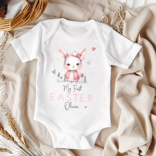 Easter Vest - Baby's First Personalised Easter Outfit for Girls, newborn first easter outfit, personalised first easter babygrow vest,