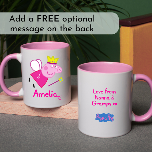 Personalised Peppa Pig Mug with Princess Fairy design and custom name and message on the back