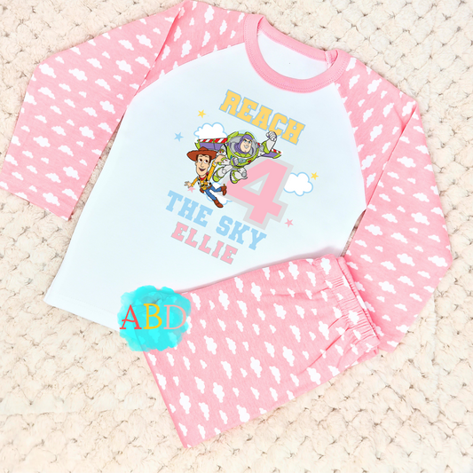 Personalised 4th birthday pyjamas, custom toy story girls birthday pjs