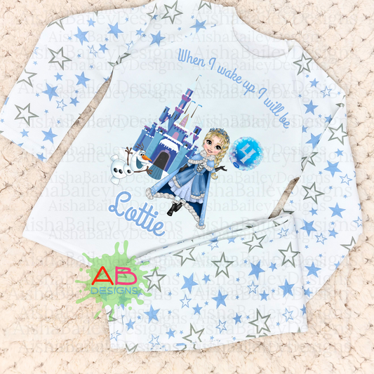 Elsa birthday pyjamas, when i wake up frozen elsa, frozen elsa birthday gift, frozen elsa name age, girls frozen pajamas