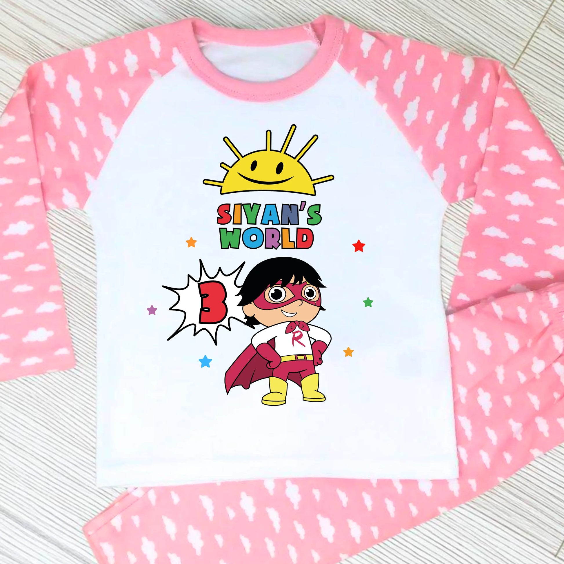 Girls Personalised Ryan's World Birthday Pyjamas with Name & Age AishaBaileyDesigns