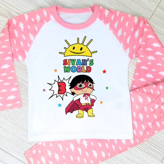 Girls Personalised Ryan's World Birthday Pyjamas with Name & Age AishaBaileyDesigns