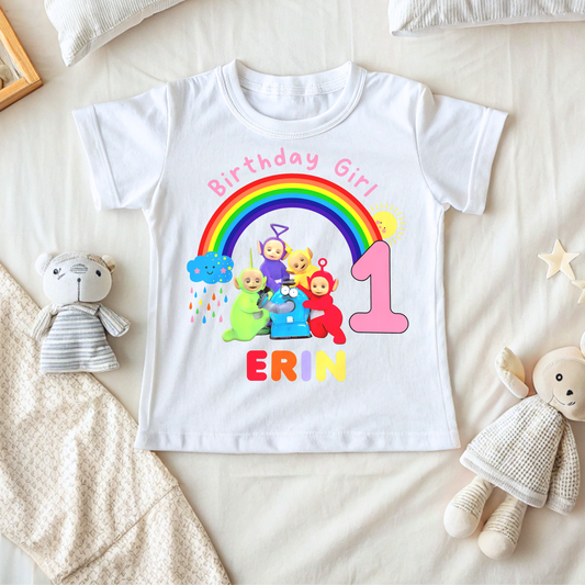 Birthday T-shirt with Name & Age - Custom Teletubbie Design