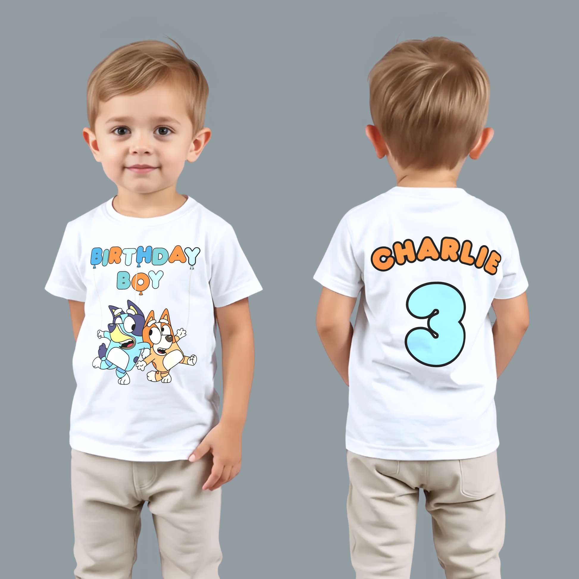 Bluey Birthday T-shirt - Personalised Bluey & Bingo Birthday Tee for Boys, personalised bluey birthday tshirt