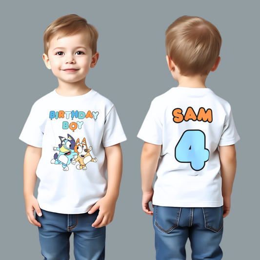 Bluey Birthday T-shirt - Personalised Bluey & Bingo Birthday Tee for Boys, personalised bluey birthday tshirt