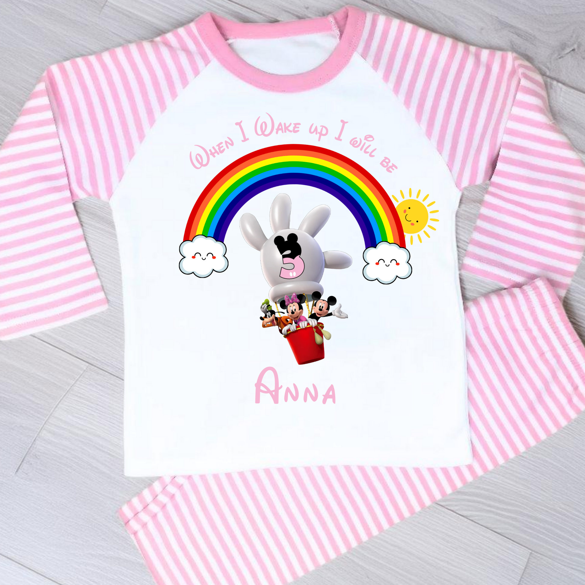 Mickey Mouse Clubhouse Birthday Pyjamas for Girls - Personalised Mickey's Clubhouse Nightwear, when I wake up Mickies clubhouse, personalised mickie clubhouse birthday pjs, mickie mouse personalise birthday pajamas