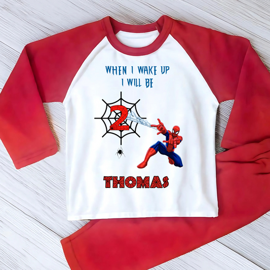 Spiderman Birthday Pyjamas - Boys Personalised Spiderman Birthday PJs, personalised spiderman birthday pyjamas, spidery birthday pjs personalised, spiderman birthday pjs
