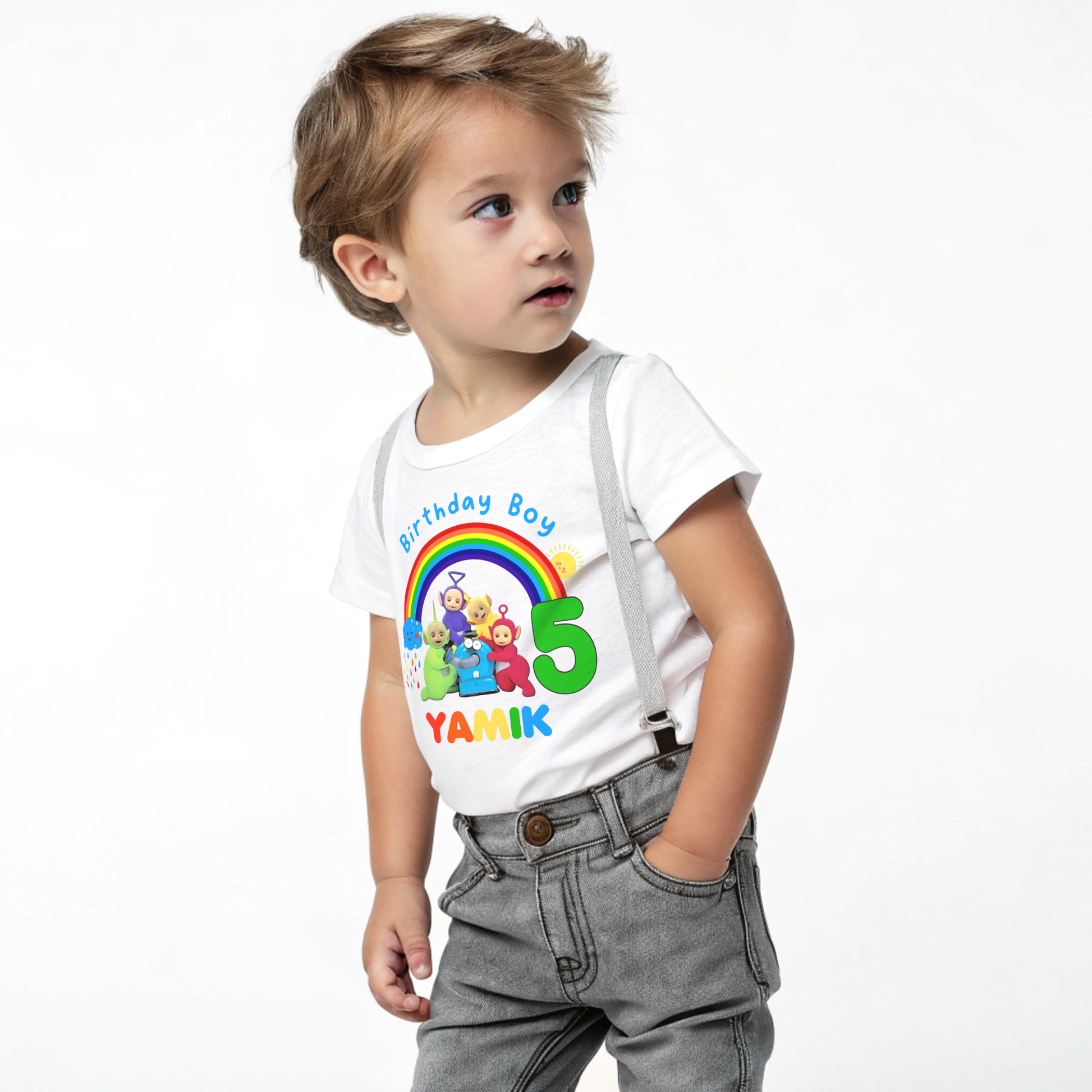 Boys Teletubbies Birthday T-shirt  with Personalisation - any name and age