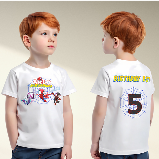Birthday T-shirt | Personalised Spidey Superhero Shirt for Boys