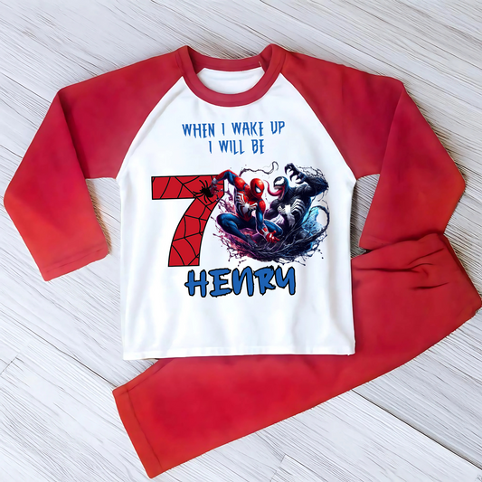 Spiderman and Venom Birthday Pyjamas, boys spiderman pyjamas, birthday spiderman pjs, personalised spiderman, spiderman birthday pjs