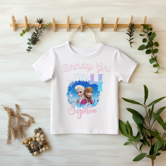 Birthday T-shirt for Girls - Personalised Elsa and Anna from Frozen