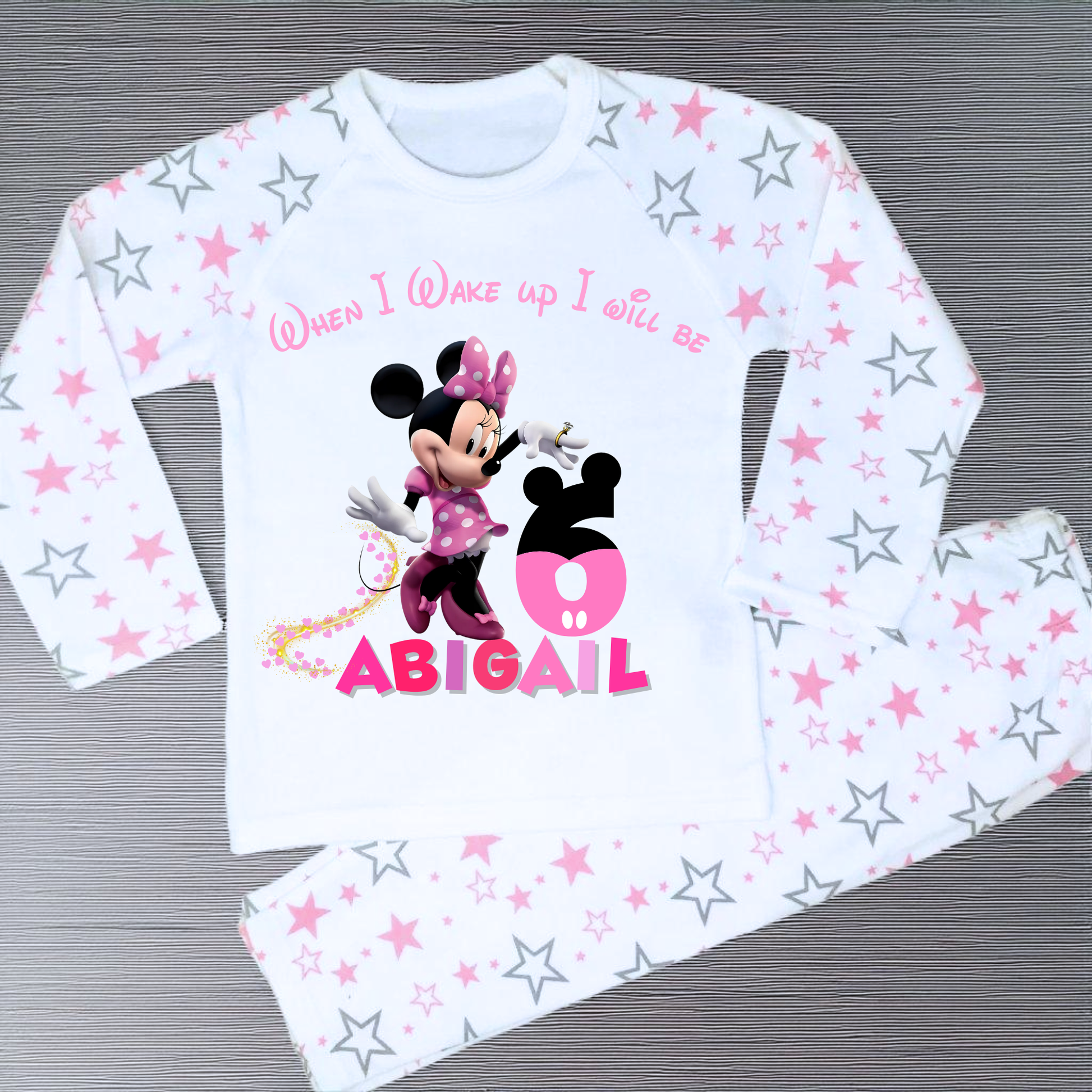 Minnie Mouse Birthday Pyjamas - Personalised Minnie Mouse Birthday Sleepwear, when I wake up Minnie mouse, personalised minnie mouse birthday pajamas, custom minnie birthday pjs, When I wake up disney minnie