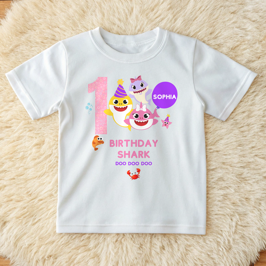 Birthday T-shirt for Girls - Personalised Baby Shark Unique Design