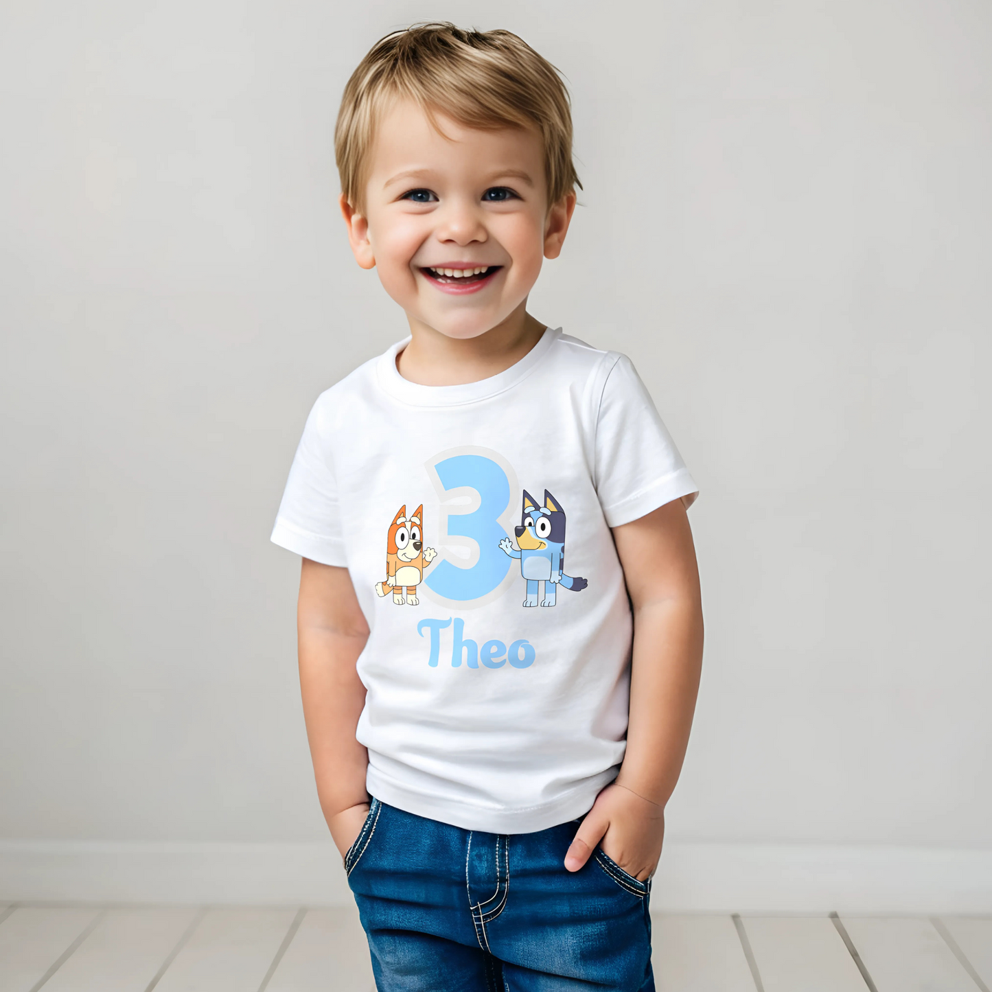Birthday T-shirt - Personalised Bluey & Bingo Birthday Tee for Boys