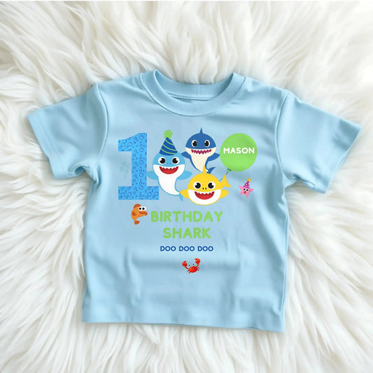 Baby Shark Birthday T-shirt: Birthday Shark T-shirt for Boys - Personalised Baby Shark Birthday Tee, personalised birthday shark top, baby shark birthday top