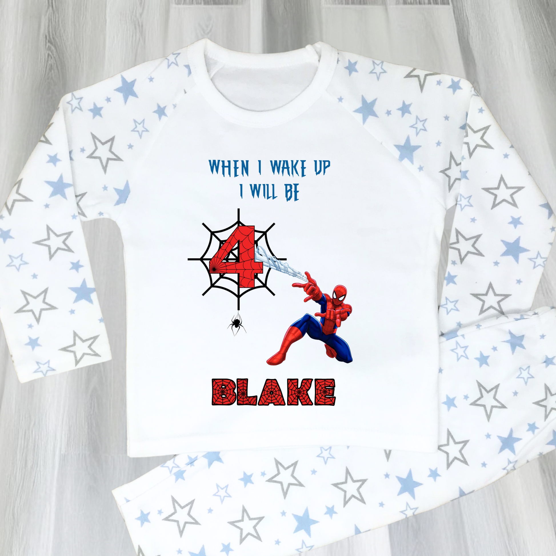 Spiderman Birthday Pyjamas - Boys Personalised Spiderman Birthday PJs, personalised spiderman birthday pyjamas, spidery birthday pjs personalised, spiderman birthday pjs