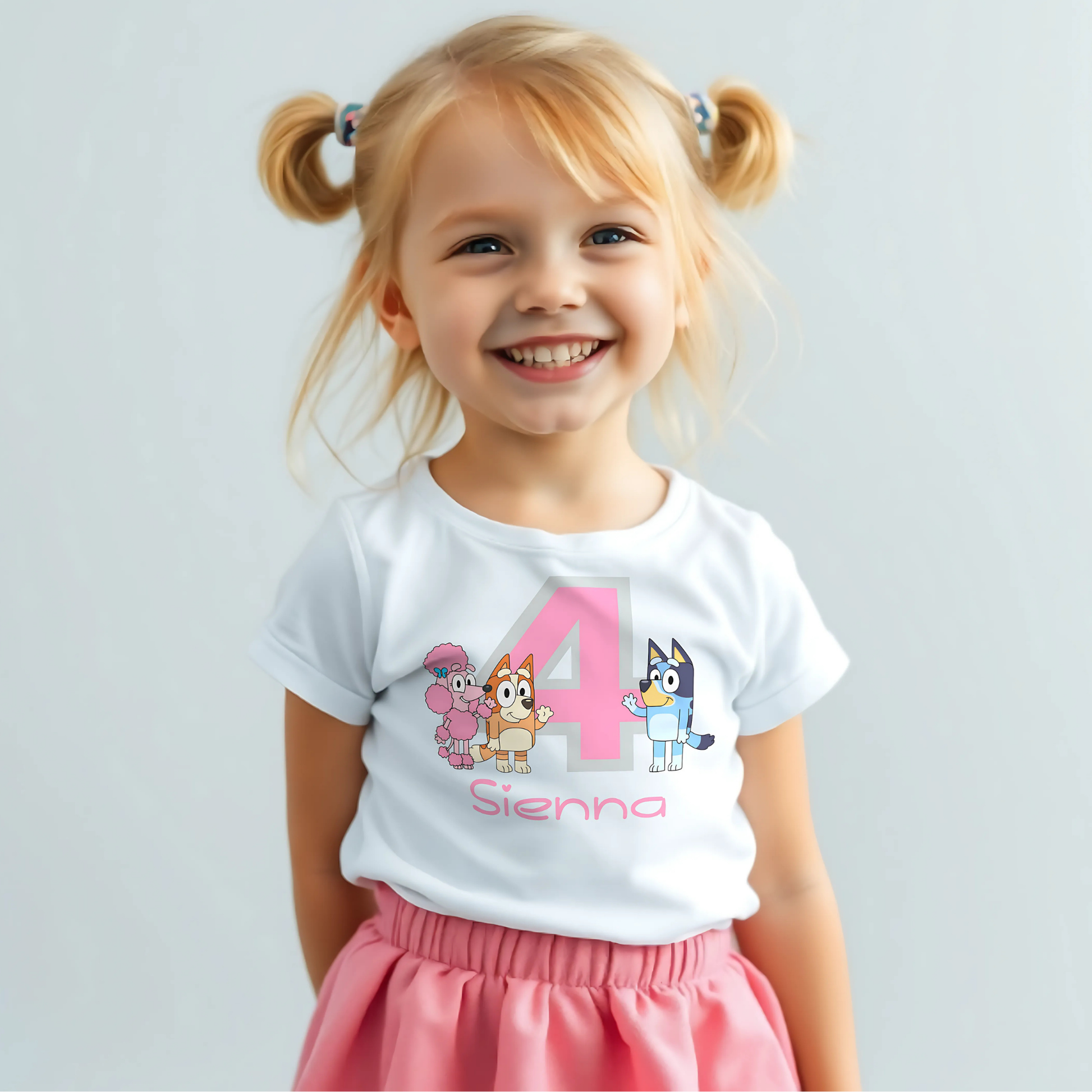Girls Personalised Bluey Birthday T-shirt  - any name and age